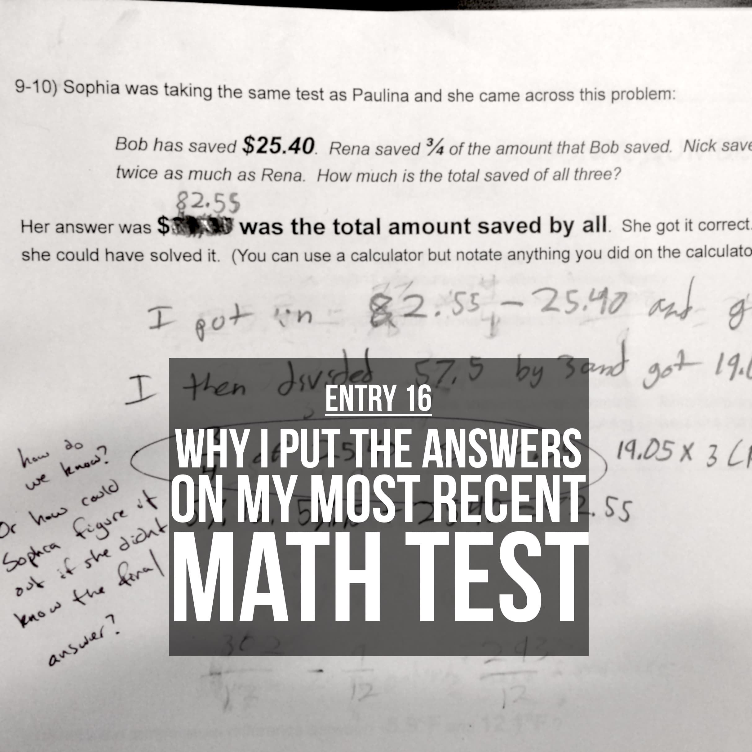 Entry 16 - Why I Put the Answers on My Most Recent Math Test